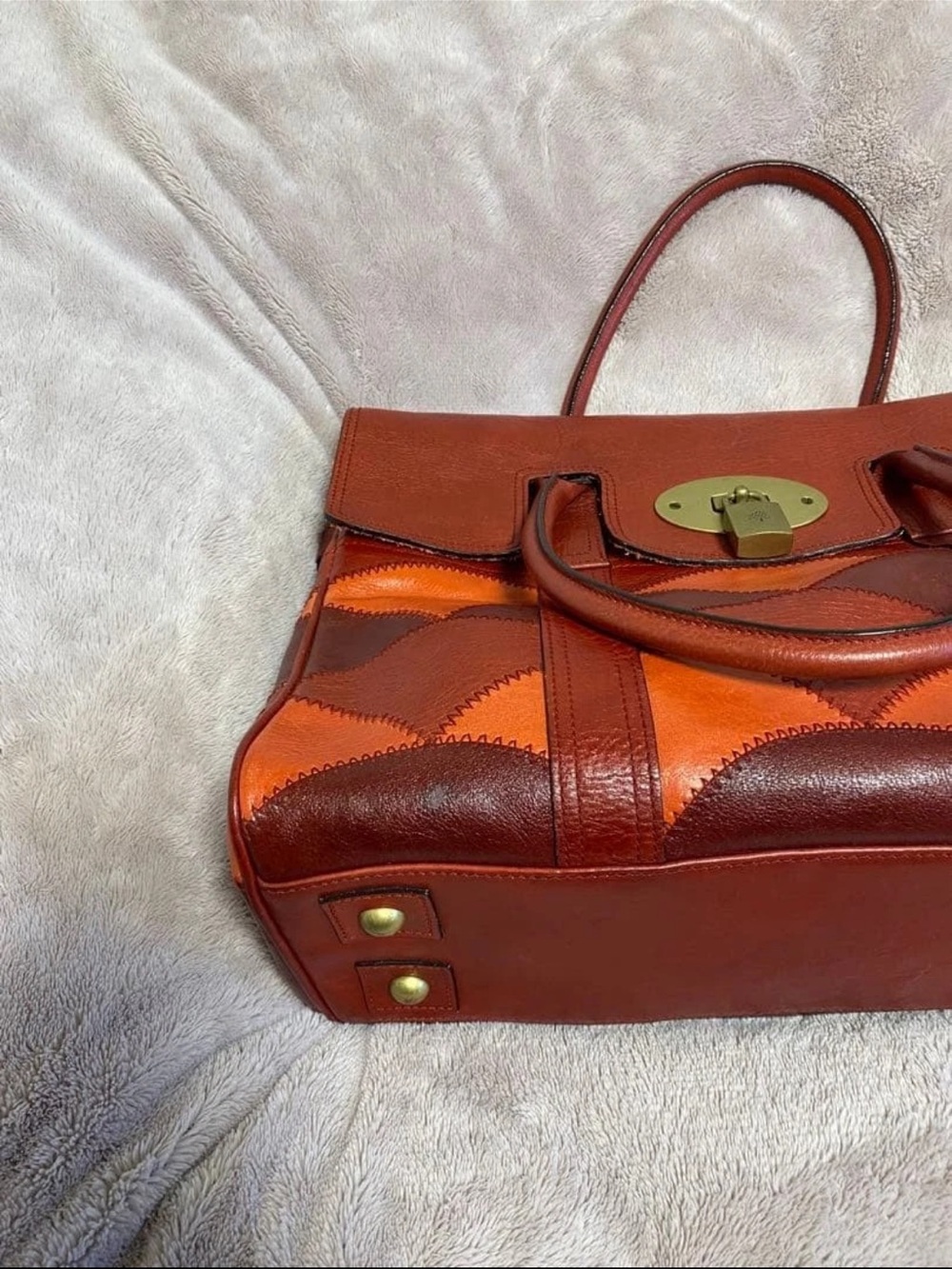Mulberry Two-Tone Red and Orange Leather Satchel - Picture 4 of 10